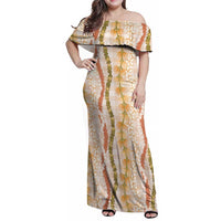 Hawaiian Ohia Lehua Lei Family Matching Off Shoulder Maxi Dress and Hawaiian Shirt Plaid Palaka Ahiehie Pattern - Polynesian Pride