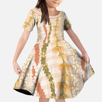 Hawaiian Ohia Lehua Lei Family Matching Off Shoulder Short Dress and Hawaiian Shirt Plaid Palaka Ahiehie Pattern - Polynesian Pride