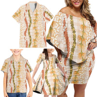 Hawaiian Ohia Lehua Lei Family Matching Off Shoulder Short Dress and Hawaiian Shirt Plaid Palaka Ahiehie Pattern - Polynesian Pride