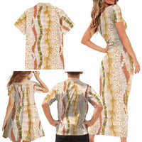Hawaiian Ohia Lehua Lei Family Matching Short Sleeve Bodycon Dress and Hawaiian Shirt Plaid Palaka Ahiehie Pattern - Polynesian Pride