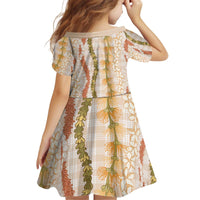 Hawaiian Ohia Lehua Lei Kid Short Sleeve Dress Plaid Palaka Ahiehie Pattern - Polynesian Pride