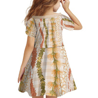 Hawaiian Ohia Lehua Lei Kid Short Sleeve Dress Plaid Palaka Ahiehie Pattern LT9 - Polynesian Pride