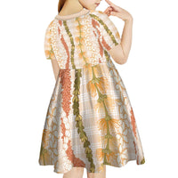 Hawaiian Ohia Lehua Lei Kid Short Sleeve Dress Plaid Palaka Ahiehie Pattern LT9 - Polynesian Pride
