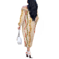 Hawaiian Ohia Lehua Lei Off The Shoulder Long Sleeve Dress Plaid Palaka Ahiehie Pattern - Polynesian Pride