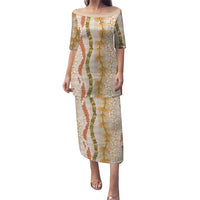 Hawaiian Ohia Lehua Lei Puletasi Plaid Palaka Ahiehie Pattern LT9 Long Dress Beige - Polynesian Pride