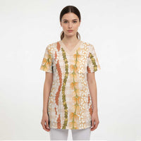 Hawaiian Ohia Lehua Lei Scrub Top Plaid Palaka Ahiehie Pattern - Polynesian Pride