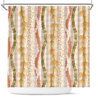 Hawaiian Ohia Lehua Lei Shower Curtain Plaid Palaka Ahiehie Pattern - Polynesian Pride