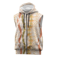 Hawaiian Ohia Lehua Lei Sleeveless Zip Hoodie Plaid Palaka Ahiehie Pattern LT9 Beige - Polynesian Pride