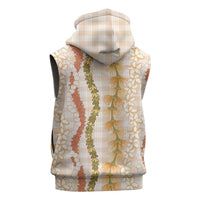 Hawaiian Ohia Lehua Lei Sleeveless Zip Hoodie Plaid Palaka Ahiehie Pattern LT9 - Polynesian Pride