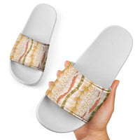 Hawaiian Ohia Lehua Lei Slide Sandals Plaid Palaka Ahiehie Pattern - Polynesian Pride
