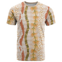 Hawaiian Ohia Lehua Lei T Shirt Plaid Palaka Ahiehie Pattern LT9 Beige - Polynesian Pride