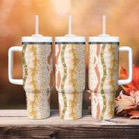 Hawaiian Ohia Lehua Lei Tumbler With Handle Plaid Palaka Ahiehie Pattern - Polynesian Pride