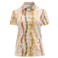 Hawaiian Ohia Lehua Lei Women Polo Shirt Plaid Palaka Ahiehie Pattern - Polynesian Pride