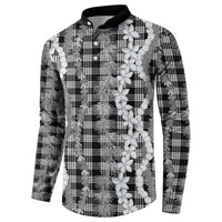 Hawaiian Ohia Lehua Lei Button Sweatshirt Plaid Palaka Eleele Pattern - Polynesian Pride