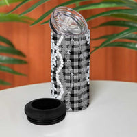 Hawaiian Ohia Lehua Lei 4 in 1 Can Cooler Tumbler Plaid Palaka Eleele Pattern - Polynesian Pride