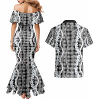 Hawaiian Ohia Lehua Lei Couples Matching Mermaid Dress and Hawaiian Shirt Plaid Palaka Eleele Pattern LT9 - Polynesian Pride