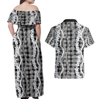 Hawaiian Ohia Lehua Lei Couples Matching Off Shoulder Maxi Dress and Hawaiian Shirt Plaid Palaka Eleele Pattern - Polynesian Pride