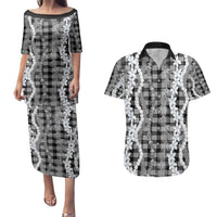 Hawaiian Ohia Lehua Lei Couples Matching Puletasi and Hawaiian Shirt Plaid Palaka Eleele Pattern LT9 Black - Polynesian Pride