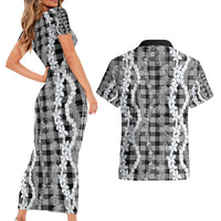 Hawaiian Ohia Lehua Lei Couples Matching Short Sleeve Bodycon Dress and Hawaiian Shirt Plaid Palaka Eleele Pattern LT9 - Polynesian Pride
