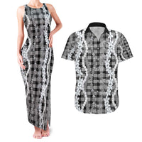 Hawaiian Ohia Lehua Lei Couples Matching Tank Maxi Dress and Hawaiian Shirt Plaid Palaka Eleele Pattern LT9 Black - Polynesian Pride