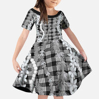 Hawaiian Ohia Lehua Lei Family Matching Mermaid Dress and Hawaiian Shirt Plaid Palaka Eleele Pattern - Polynesian Pride