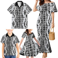 Hawaiian Ohia Lehua Lei Family Matching Mermaid Dress and Hawaiian Shirt Plaid Palaka Eleele Pattern - Polynesian Pride