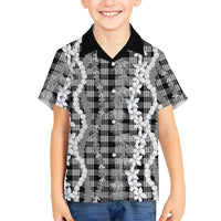 Hawaiian Ohia Lehua Lei Family Matching Mermaid Dress and Hawaiian Shirt Plaid Palaka Eleele Pattern - Polynesian Pride