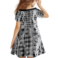 Hawaiian Ohia Lehua Lei Family Matching Off The Shoulder Long Sleeve Dress and Hawaiian Shirt Plaid Palaka Eleele Pattern - Polynesian Pride