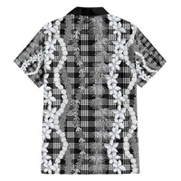 Hawaiian Ohia Lehua Lei Family Matching Off Shoulder Short Dress and Hawaiian Shirt Plaid Palaka Eleele Pattern - Polynesian Pride
