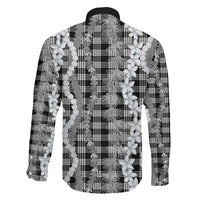Hawaiian Ohia Lehua Lei Family Matching Off Shoulder Short Dress and Hawaiian Shirt Plaid Palaka Eleele Pattern - Polynesian Pride
