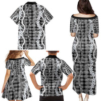 Hawaiian Ohia Lehua Lei Family Matching Puletasi and Hawaiian Shirt Plaid Palaka Eleele Pattern - Polynesian Pride
