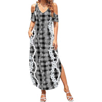 Hawaiian Ohia Lehua Lei Family Matching Summer Maxi Dress and Hawaiian Shirt Plaid Palaka Eleele Pattern - Polynesian Pride