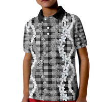 Hawaiian Ohia Lehua Lei Kid Polo Shirt Plaid Palaka Eleele Pattern LT9 Kid Black - Polynesian Pride