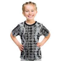 Hawaiian Ohia Lehua Lei Kid T Shirt Plaid Palaka Eleele Pattern LT9 Black - Polynesian Pride