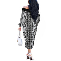 Hawaiian Ohia Lehua Lei Off The Shoulder Long Sleeve Dress Plaid Palaka Eleele Pattern - Polynesian Pride