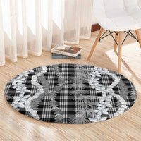 Hawaiian Ohia Lehua Lei Round Carpet Plaid Palaka Eleele Pattern - Polynesian Pride