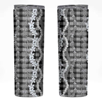 Hawaiian Ohia Lehua Lei Skinny Tumbler Plaid Palaka Eleele Pattern - Polynesian Pride
