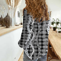 Hawaiian Ohia Lehua Lei Women Casual Shirt Plaid Palaka Eleele Pattern - Polynesian Pride