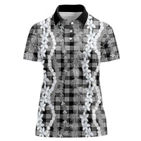 Hawaiian Ohia Lehua Lei Women Polo Shirt Plaid Palaka Eleele Pattern - Polynesian Pride