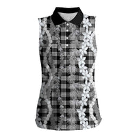 Hawaiian Ohia Lehua Lei Women Sleeveless Polo Shirt Plaid Palaka Eleele Pattern - Polynesian Pride