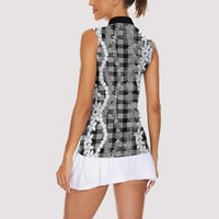 Hawaiian Ohia Lehua Lei Women Sleeveless Polo Shirt Plaid Palaka Eleele Pattern - Polynesian Pride