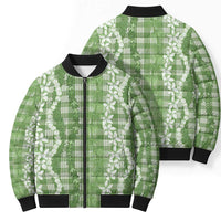 Hawaiian Ohia Lehua Lei Bomber Puffer Jacket Plaid Palaka Omaomao Pattern - Polynesian Pride