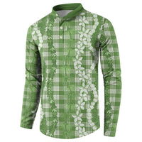 Hawaiian Ohia Lehua Lei Button Sweatshirt Plaid Palaka Omaomao Pattern - Polynesian Pride