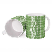 Hawaiian Ohia Lehua Lei Ceramic Mug Plaid Palaka Omaomao Pattern - Polynesian Pride