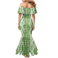 Hawaiian Ohia Lehua Lei Family Matching Mermaid Dress and Hawaiian Shirt Plaid Palaka Omaomao Pattern - Polynesian Pride