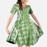 Hawaiian Ohia Lehua Lei Family Matching Off The Shoulder Long Sleeve Dress and Hawaiian Shirt Plaid Palaka Omaomao Pattern - Polynesian Pride