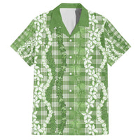Hawaiian Ohia Lehua Lei Family Matching Off Shoulder Maxi Dress and Hawaiian Shirt Plaid Palaka Omaomao Pattern - Polynesian Pride