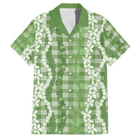 Hawaiian Ohia Lehua Lei Family Matching Off Shoulder Maxi Dress and Hawaiian Shirt Plaid Palaka Omaomao Pattern - Polynesian Pride