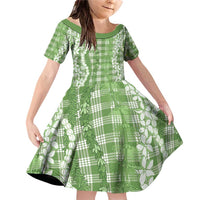 Hawaiian Ohia Lehua Lei Family Matching Off Shoulder Short Dress and Hawaiian Shirt Plaid Palaka Omaomao Pattern - Polynesian Pride