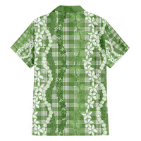 Hawaiian Ohia Lehua Lei Family Matching Off Shoulder Short Dress and Hawaiian Shirt Plaid Palaka Omaomao Pattern - Polynesian Pride